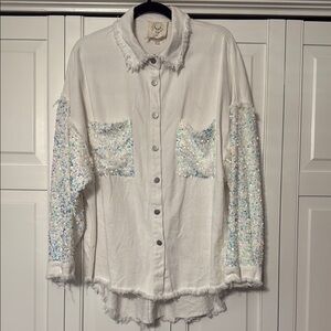 White Sequin Button-Up Jacket